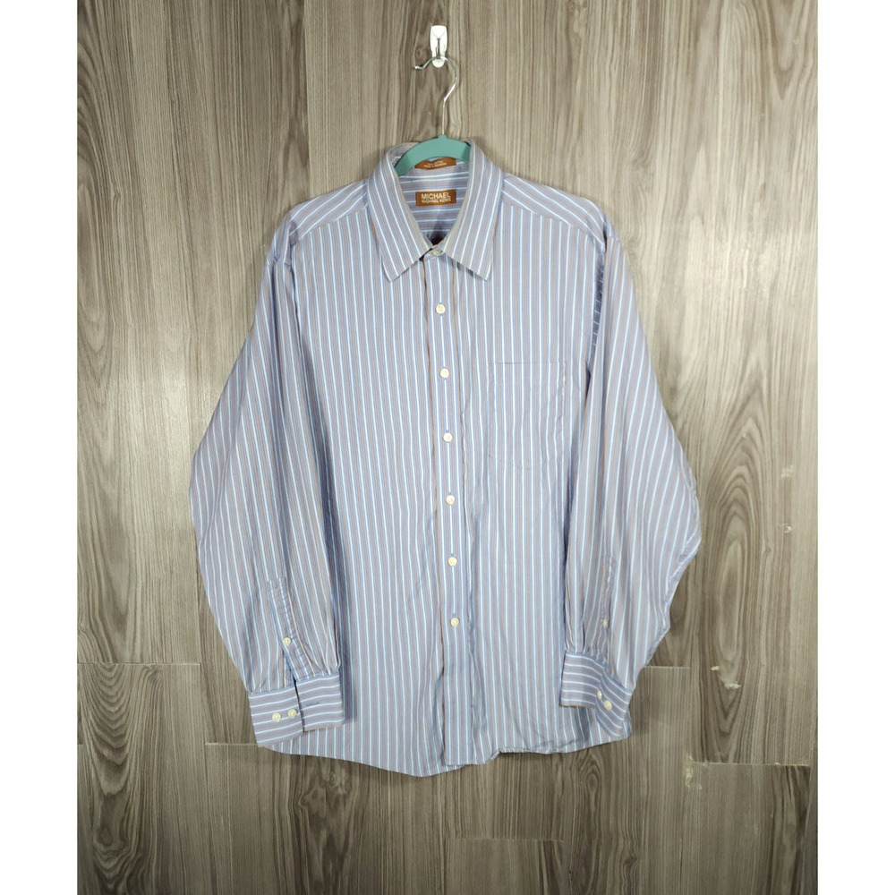 Michael Kors Mens XL Blue Striped Long Sleeve Button Down Dress Shirt 17 34/35